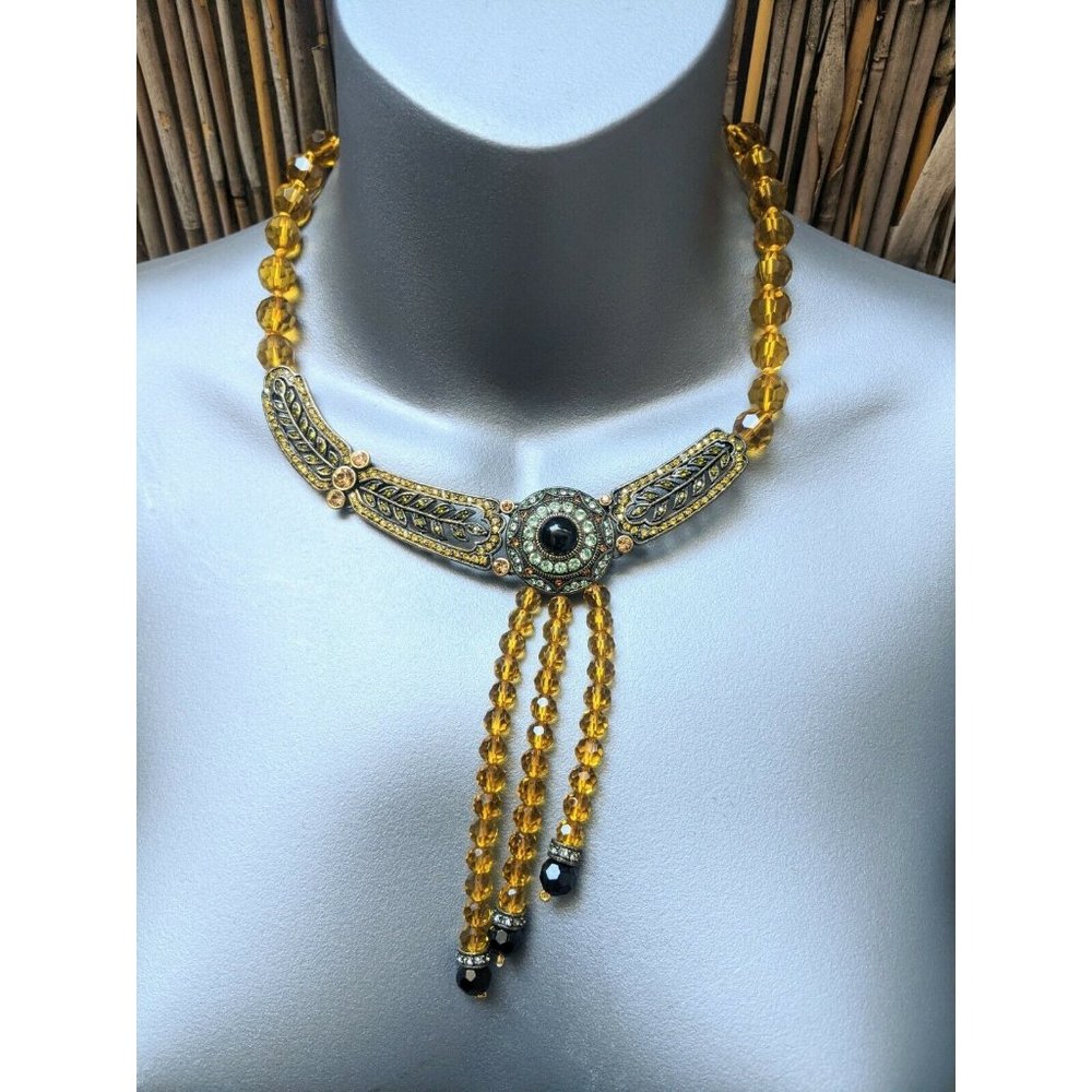 LA VINTAGE Faceted Bead Crystal Tigress Necklace
